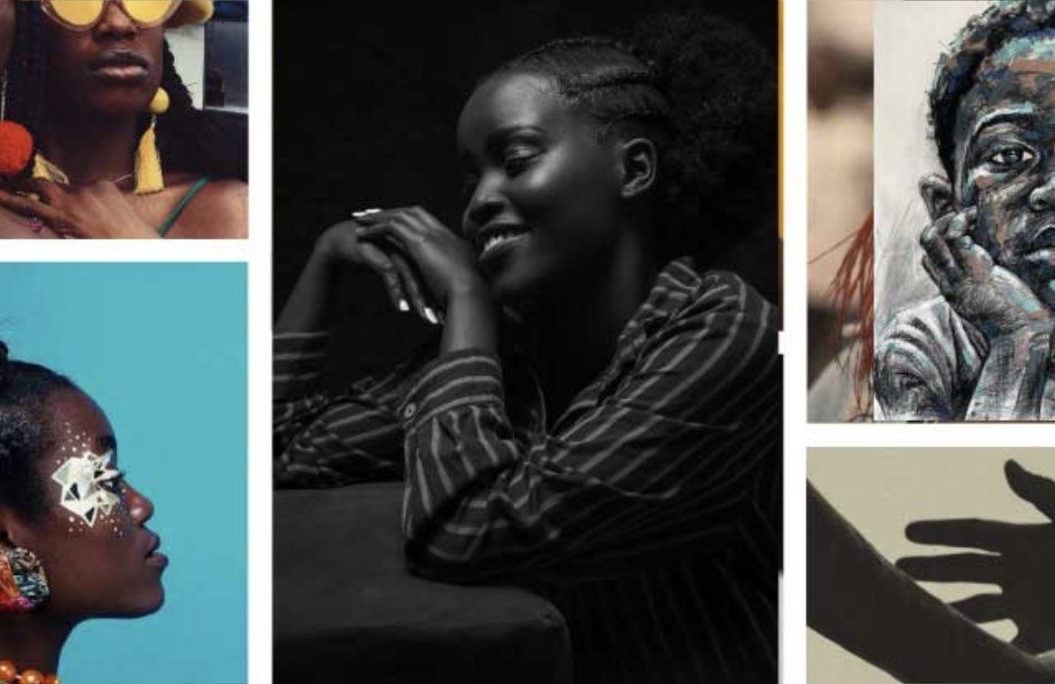 Collage of portraits of young Africans and a painted portrait